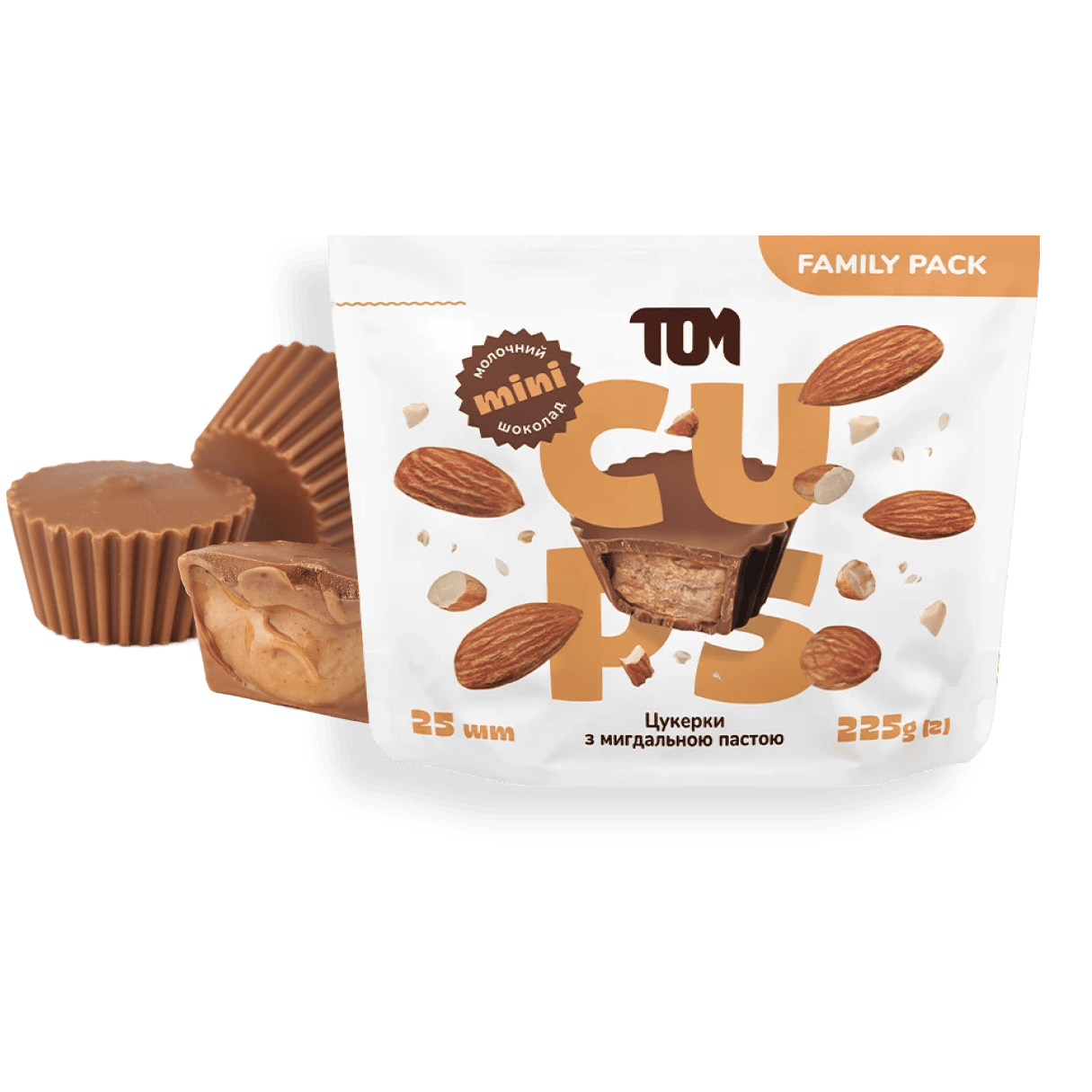 Mini Cups milk chocolate with almond butter, 25pcs